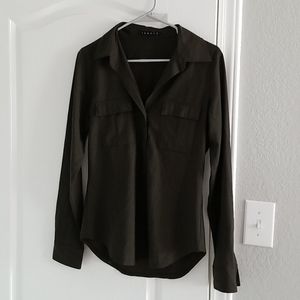 Theory button down in dark olive green